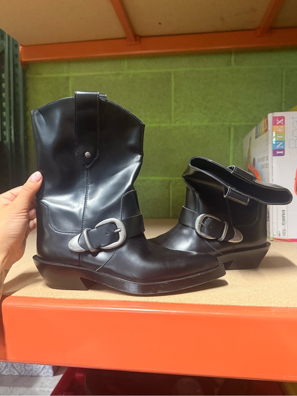 H&M Black Kids Western Boot with Silver Buckle